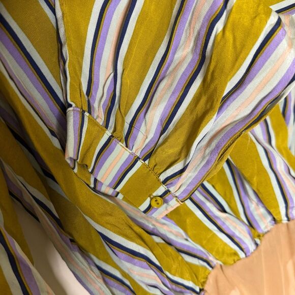 Astr The Label Quinn Bodysuit Wrap Blouse Stripe Gold Purple L pm - Picture 7 of 11